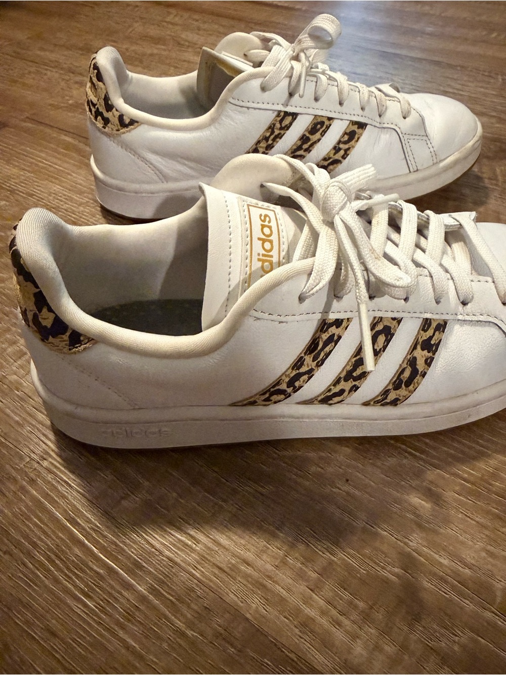 adidas Women’s White Sneakers with Leopard-Print Stripes
